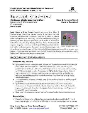 King County Best Management Practices for Spotted Knapweed