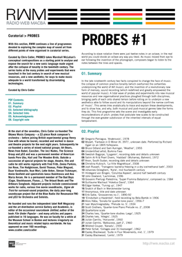 PROBES #1 Devoted to Exploring the Complex Map of Sound Art from Different Points of View Organised in Curatorial Series