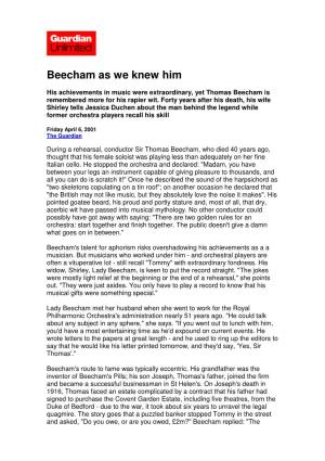 Beecham As We Knew Him
