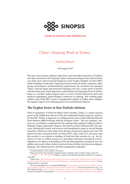 China's Xinjiang Work in Turkey