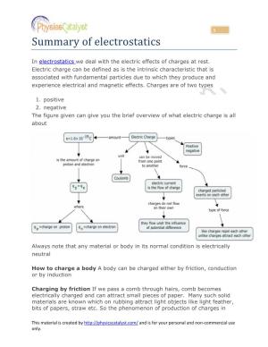Summary of Electrostatics