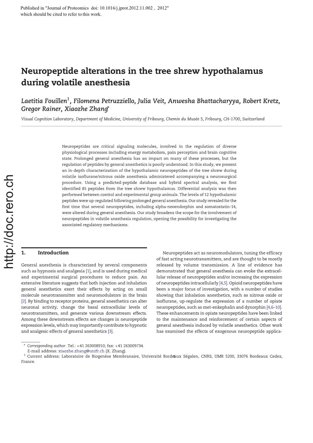 Neuropeptide Alterations in the Tree Shrew Hypothalamus During Volatile Anesthesia