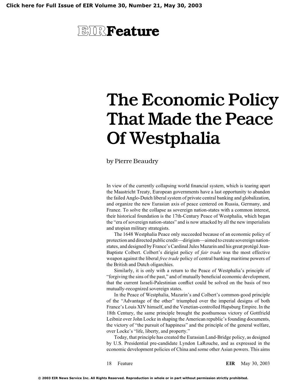 The Economic Policy That Made the Peace of Westphalia