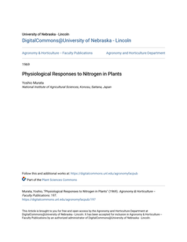 Physiological Responses to Nitrogen in Plants