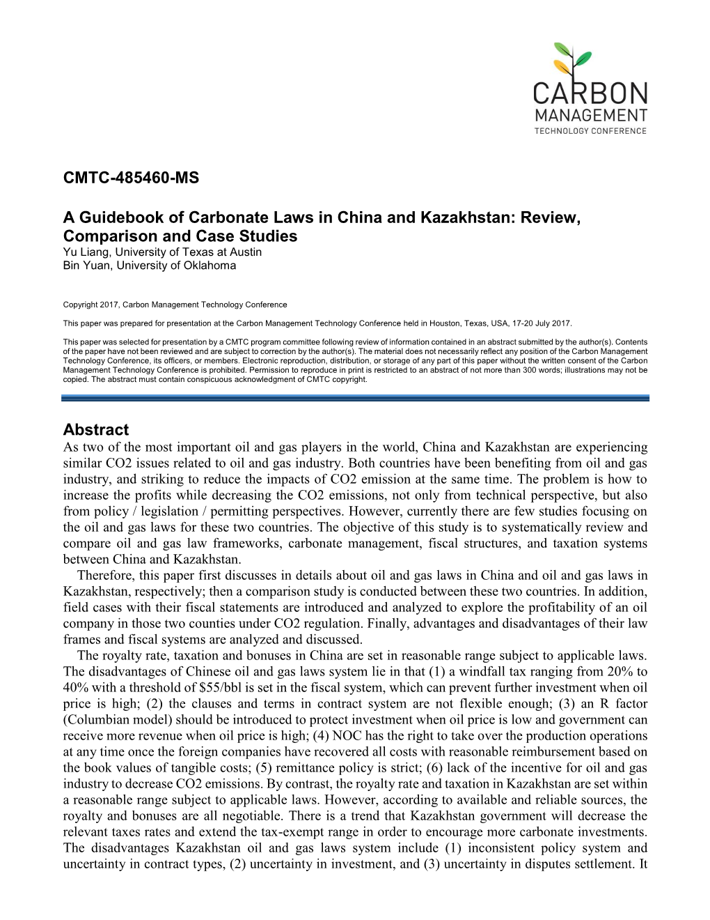 CMTC-485460-MS a Guidebook of Carbonate Laws in China