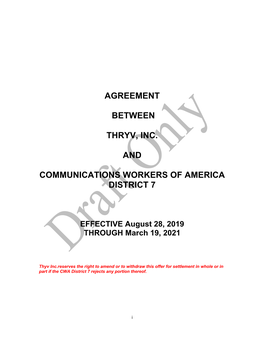 Agreement Between Thryv, Inc. and Communications Workers of America