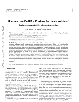 Spectroscopic [Fe/H] for 98 Extra-Solar Planet-Host Stars