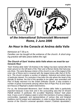 Of the International Schoenstatt Movement Rome, 2 June 2006 An