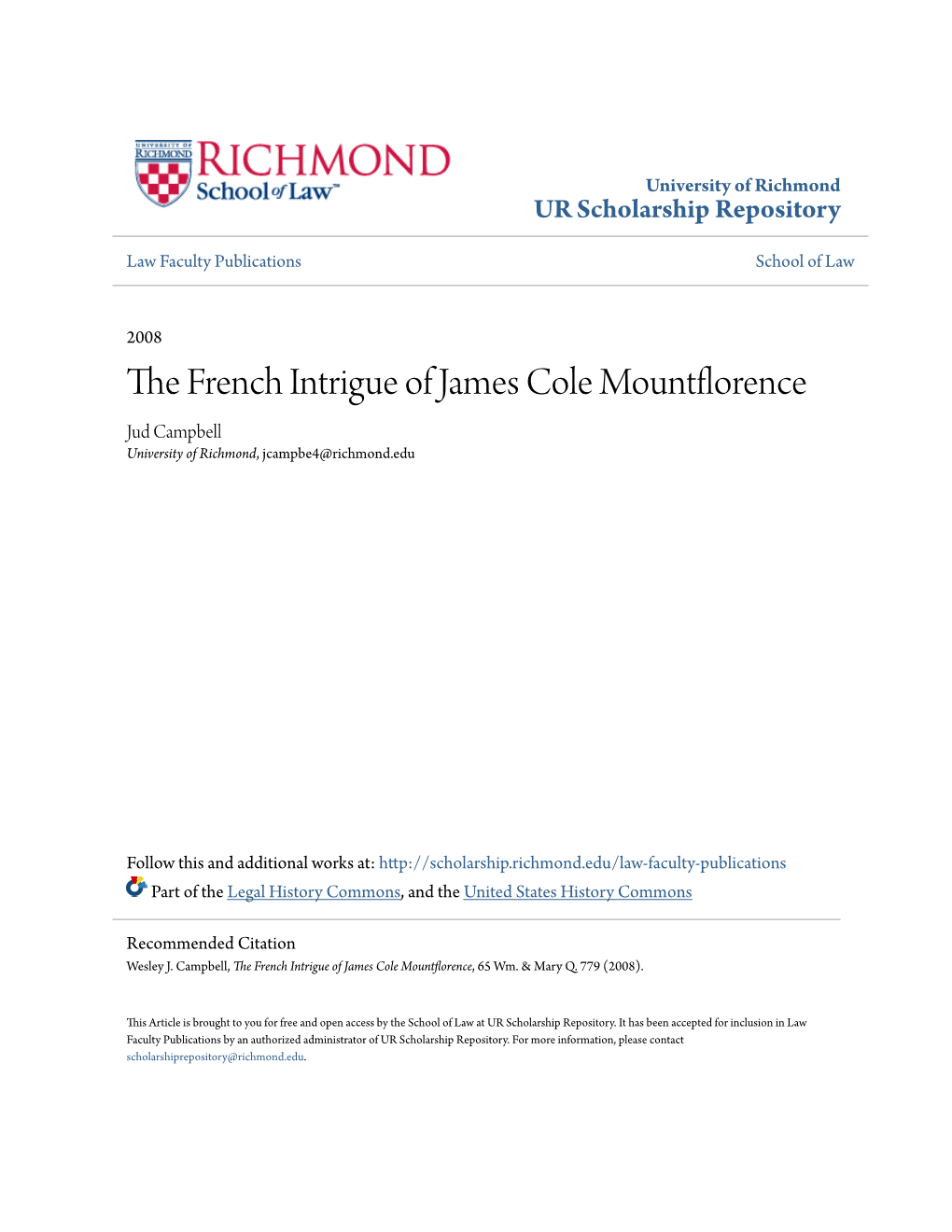 The French Intrigue of James Cole Mountflorence, 65 Wm