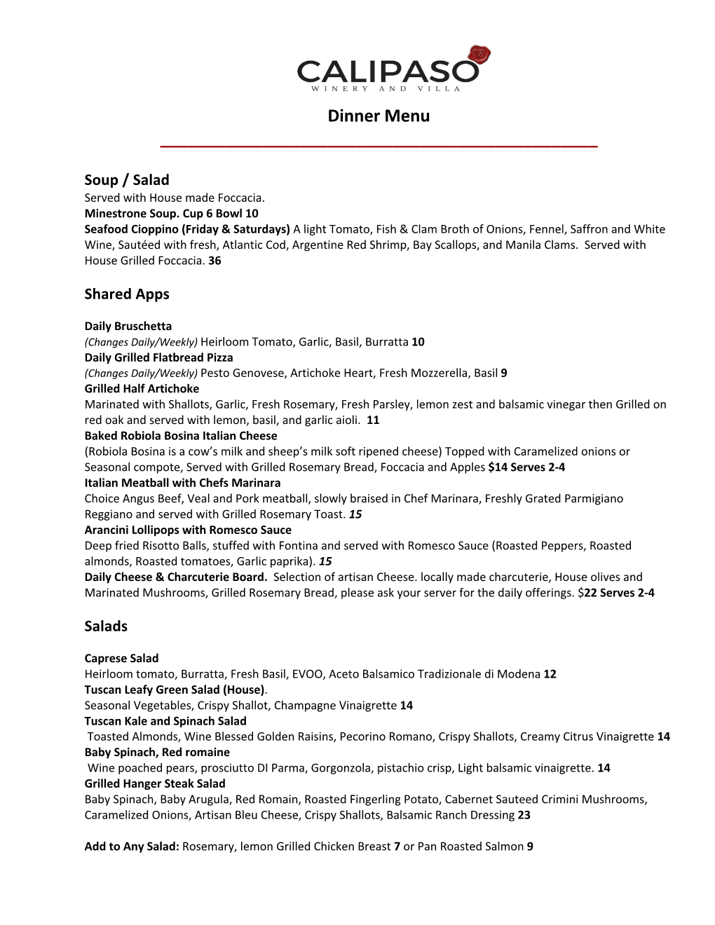 Dinner Menu 3.12.2021