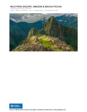 Itinerary Or Similar, All Meals Picchu and Checkin at Our Hotel