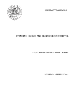 Report on the Adoption of New Sessional Orders