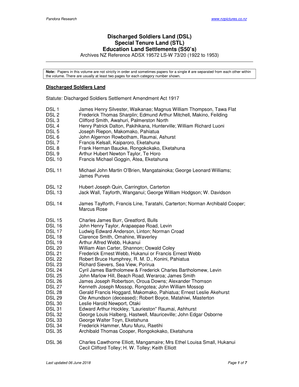 DSL) Special Tenure Land (STL) Education Land Settlements (S50's