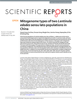 Mitogenome Types of Two Lentinula Edodes Sensu Lato Populations In