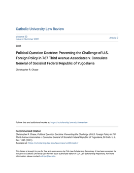 Political Question Doctrine: Preventing the Challenge of U.S