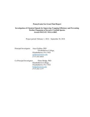 Pennsylvania Sea Grant Final Report Investigation of Chemical Signals for Improving Trapping Efficiency and Preventing Further E