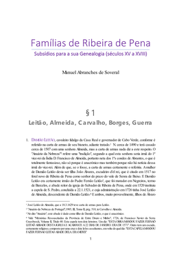 Famílias De Ribeira De Pena. Subsídios Para a Sua Genealogia