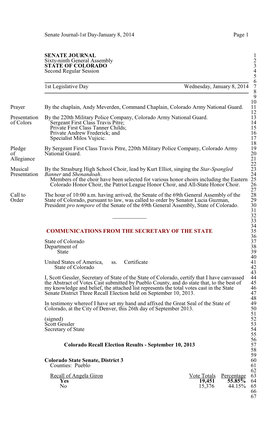 Senate Journal-1St Day-January 8, 2014 Page 1