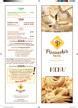 Menu Picciocchis 2020.Indd 1 12/02/20 09:14 Create Your Own Pasta Dish Cho'! Your S(!