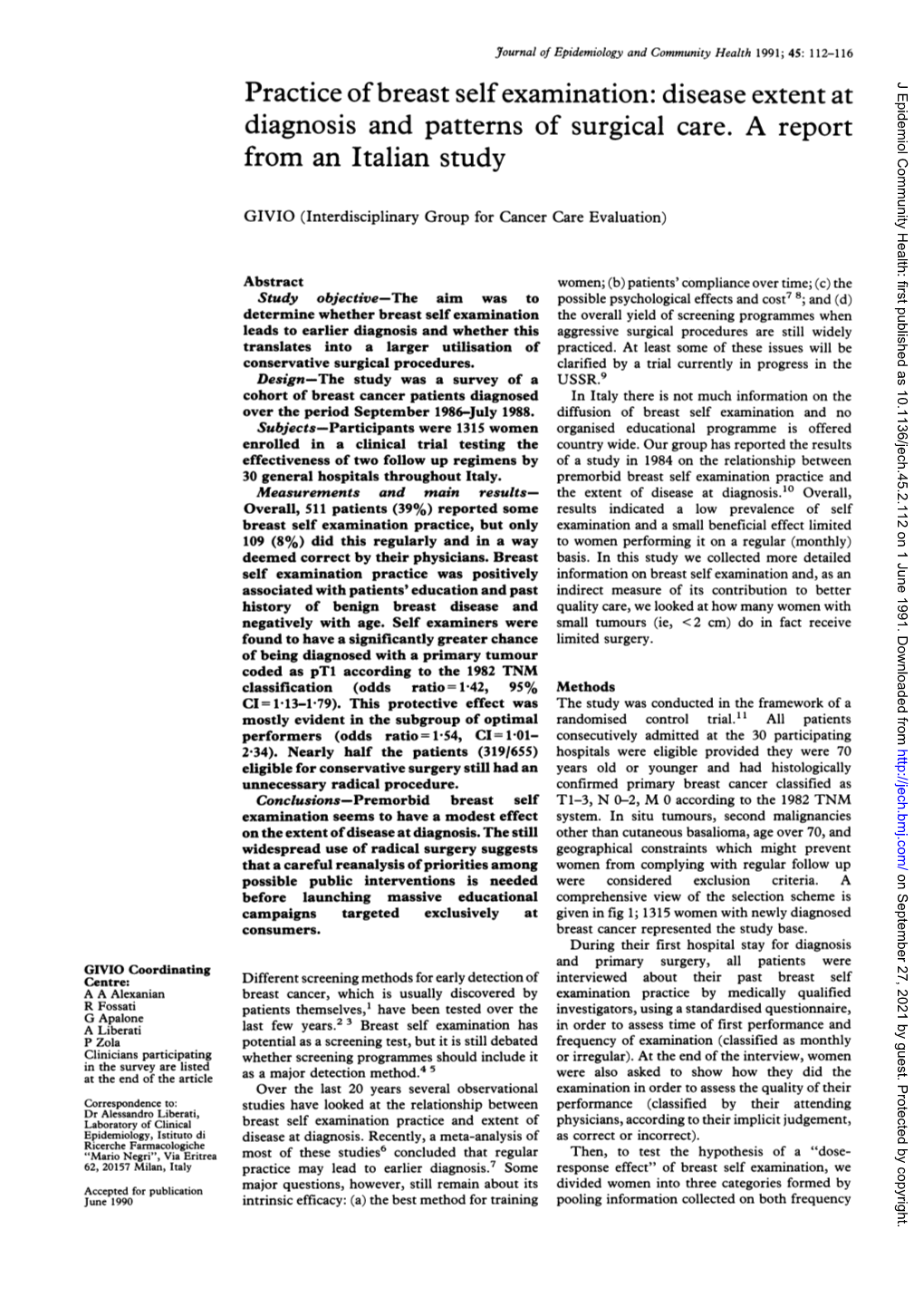 Practice of Breast Selfexamination: Disease Extent at Diagnosis And