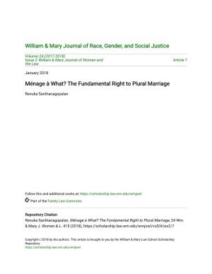 Mщnage Р What? the Fundamental Right to Plural Marriage
