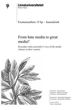From Hate Media to Great Media? Rwandan Radio Journalist’S View of the Media Climate in Their Country