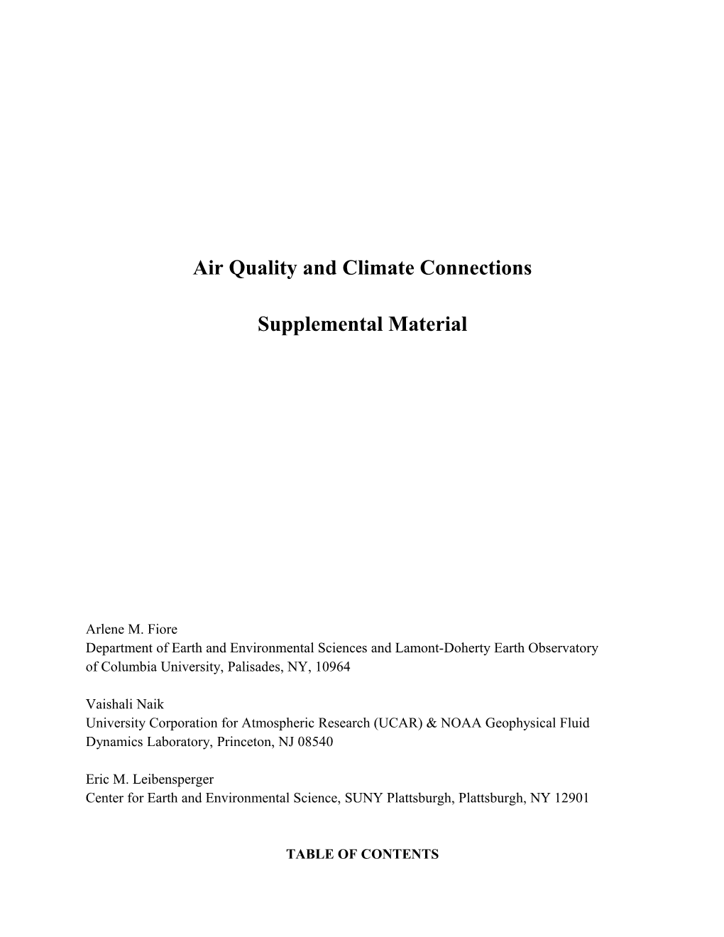 Air Quality and Climate Connections