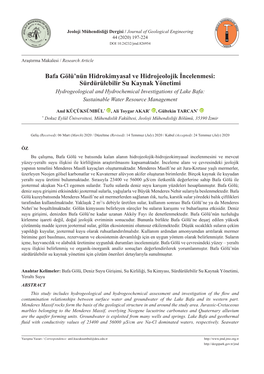 Bafa Gölü'nün Hidrokimyasal Ve Hidrojeolojik İncelenmesi