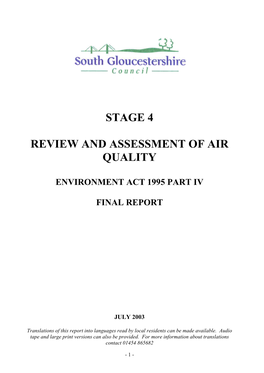 Stage 4 Review and Assessment of Air Quality