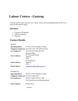 Labour Centres - Gauteng
