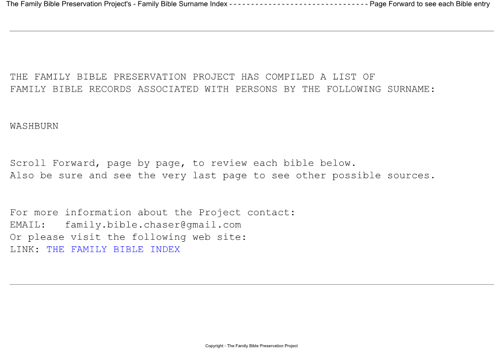 The Family Bible Preservation Project Has Compiled a List of Family Bible Records Associated with Persons by the Following Surname