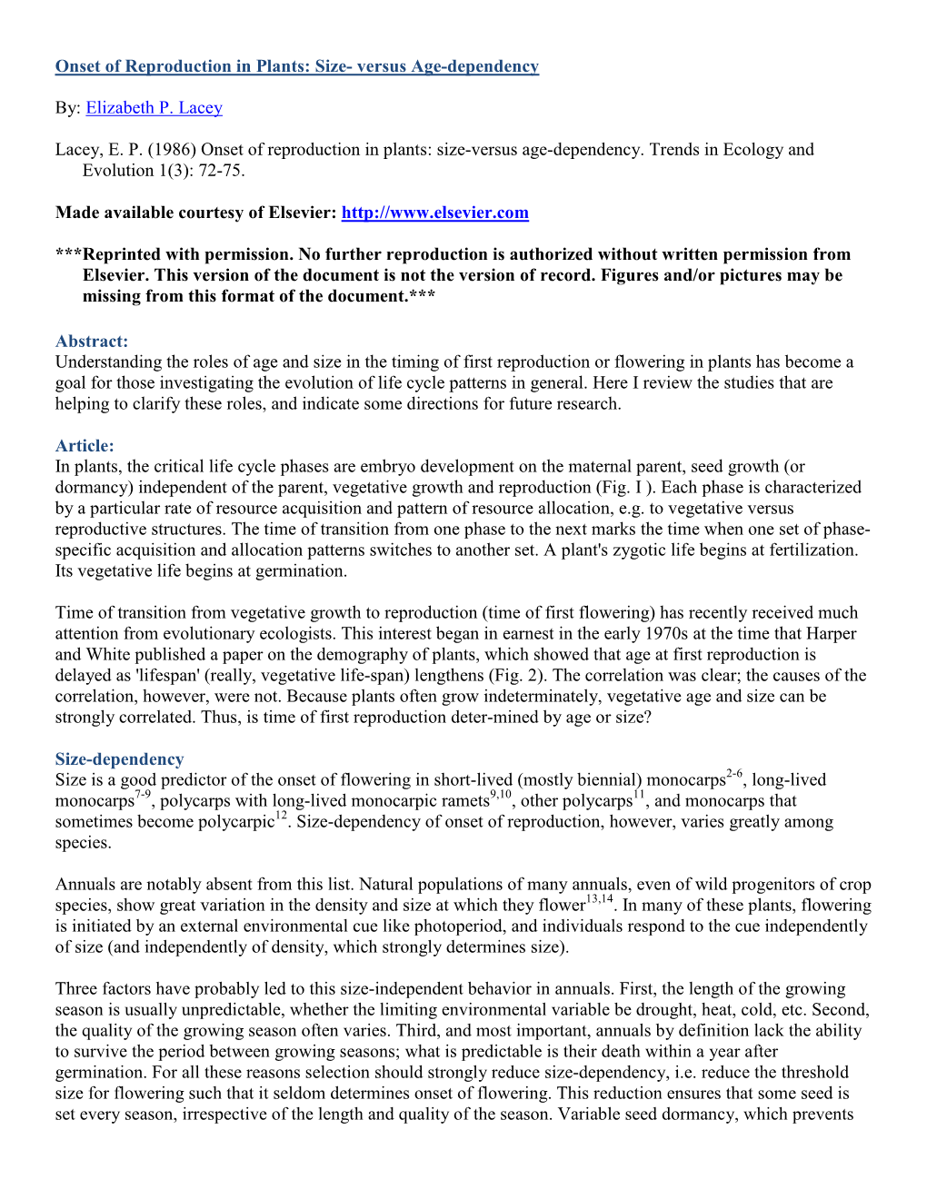 Onset of Reproduction in Plants: Size- Versus Age-Dependency By