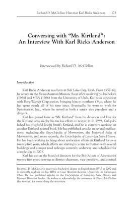 “Mr. Kirtland”: an Interview with Karl Ricks Anderson