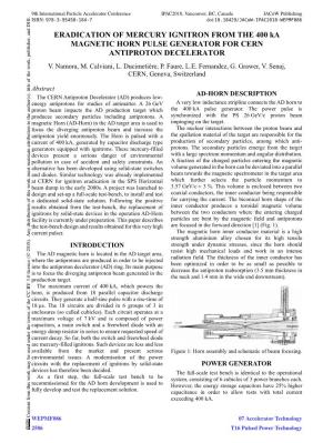 ERADICATION of MERCURY IGNITRON from the 400 Ka MAGNETIC HORN PULSE GENERATOR for CERN ANTIPROTON DECELERATOR V