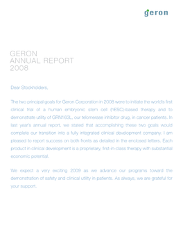 Geron Annual Report 2008