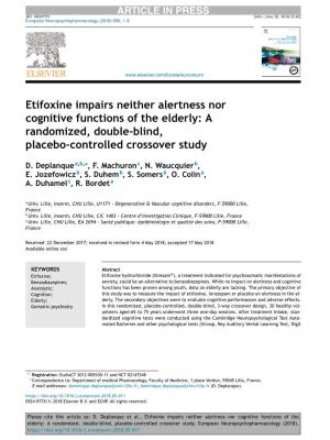 Etifoxine Impairs Neither Alertness Nor Cognitive Functions of the Elderly: a Randomized, Double-Blind, Placebo-Controlled Crossover Study