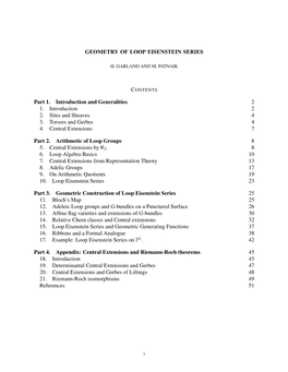 GEOMETRY of LOOP EISENSTEIN SERIES Part 1. Introduction And