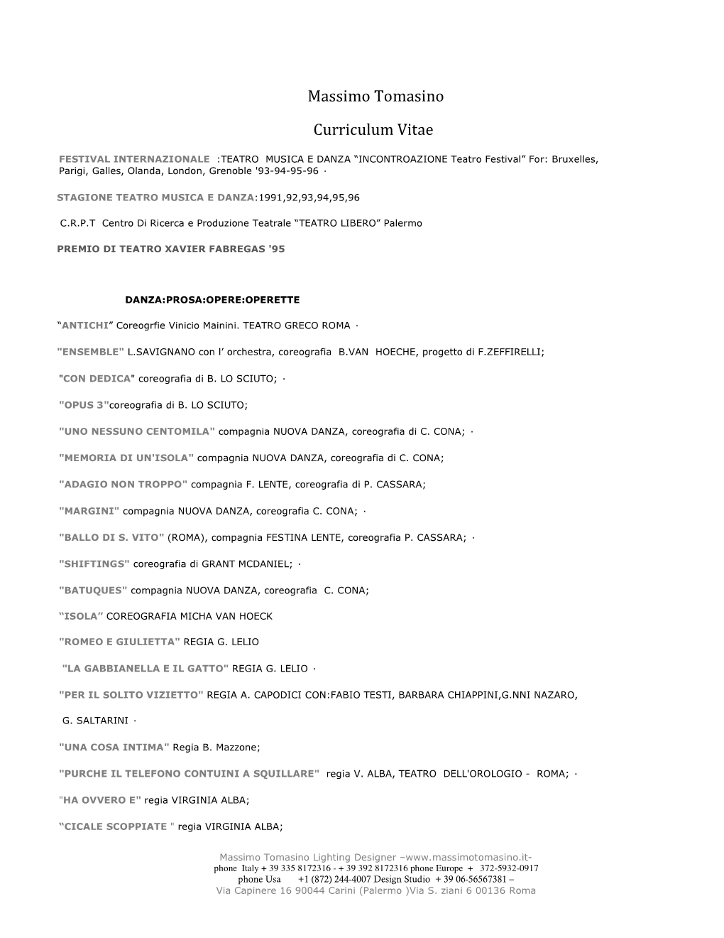 Massimo Tomasino Curriculum Vitae