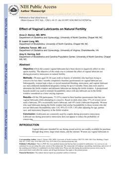 Effects of Vaginal Lubricants on Natural Fertility