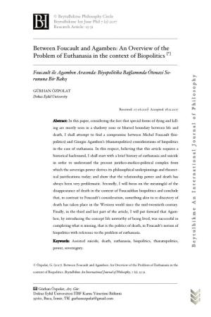 Between Foucault and Agamben: an Overview of the Problem of Euthanasia in the Context of Biopolitics [*] ______