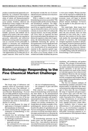 Biotechnology: Responding to the Fine Chemical Market Challenge