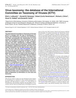 The Database of the International Committee on Taxonomy of Viruses (ICTV) Elliot J
