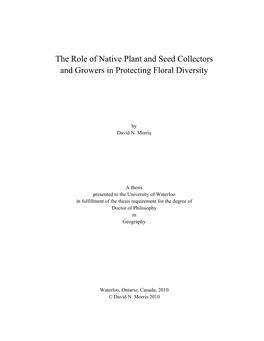 The Role of Native Plant and Seed Collectors and Growers in Protecting Floral Diversity