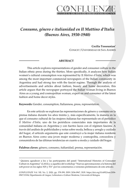 Consumo, Género E Italianidad En Il Mattino D'italia