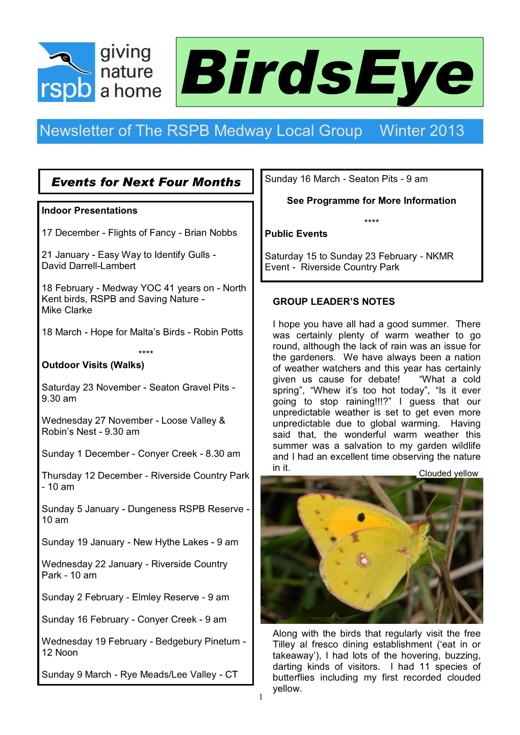 Newsletter of the RSPB Medway Local Group Winter 2013