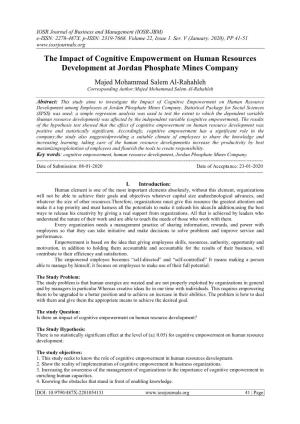 The Impact of Cognitive Empowerment on Human Resources Development at Jordan Phosphate Mines Company