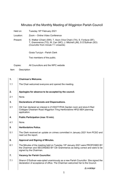 Minutes of the Monthly Meeting of Wigginton Parish Council
