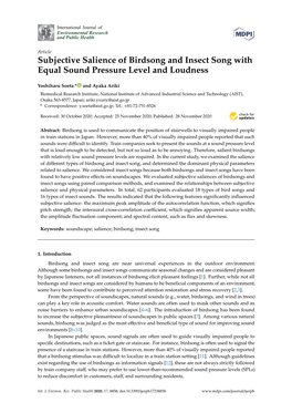 Subjective Salience of Birdsong and Insect Song with Equal Sound Pressure Level and Loudness