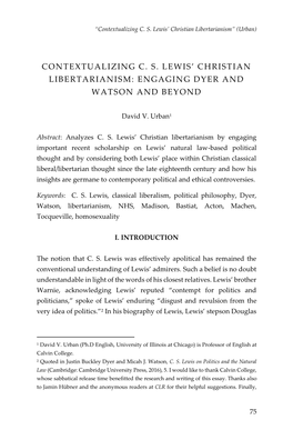 Contextualizing C. S. Lewis' Christian Libertarianism