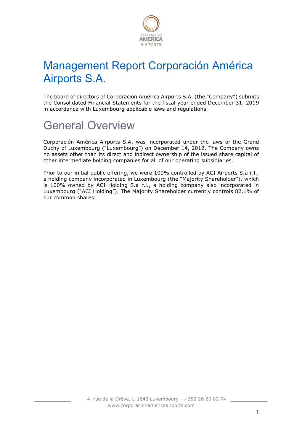 Management Report Corporación América Airports S.A